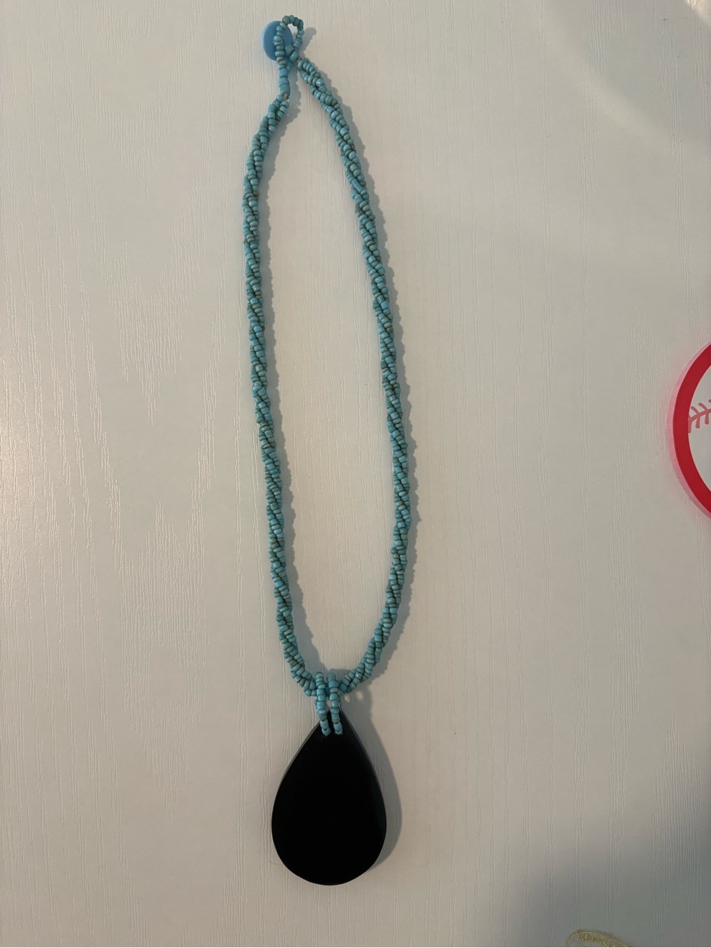Blue Beaded Necklace with Teardrop Morning Star Pearl Pendant - Picture 5 of 8